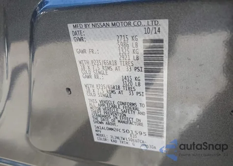 2015 Infiniti Qx60 z USA, uszkodzony, nr VIN 5N1AL0MM2FC501595